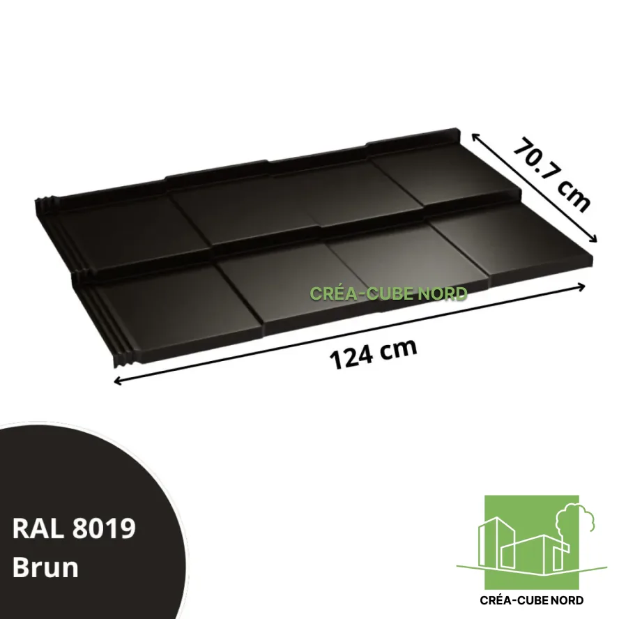Bac acier imitation ardoise - Largeur 124 cm sur 70.70 cm - Brun (RAL 8019)